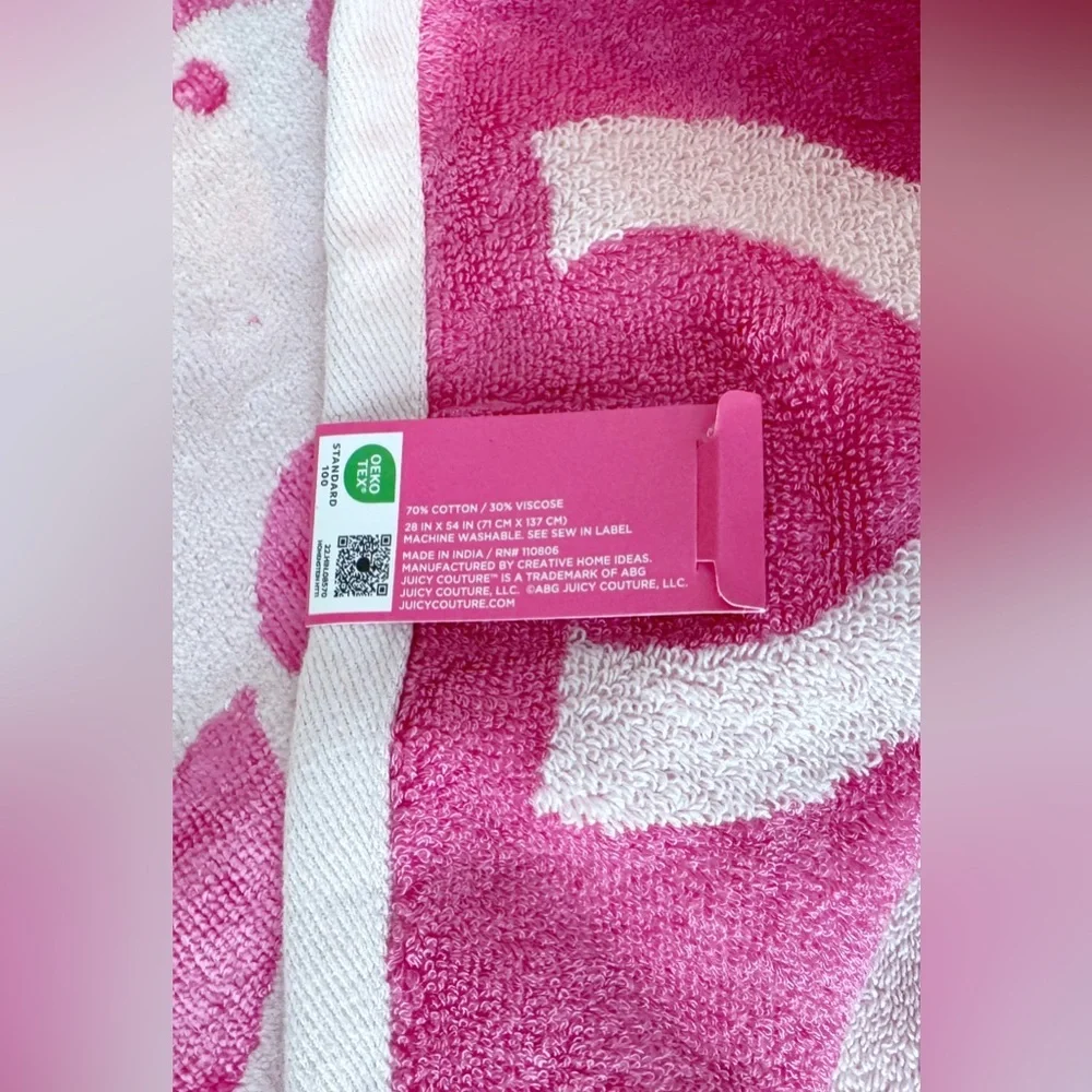 JUICY COUTURE Set of 2 Plush Bath Towels & Hand Towels - Pink Coquette Bows